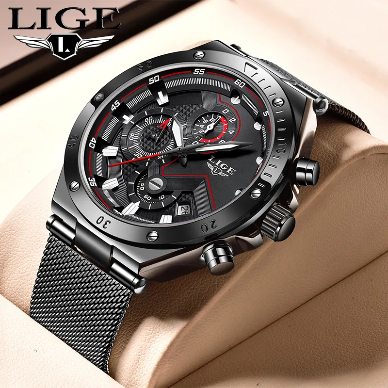 LIGE — montre bracelet de Sport pour hommes, Quartz, étanche, en acier inoxydable, or, grande marque, nouvelle collection 8961