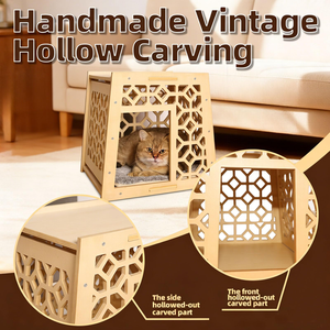 Cuccia Moderna di Lusso per Gatti da Interno in <span class=keywords><strong>Legno</strong></span> Massello con Design Intagliato Vintage, Elegante Rifugio per Animali Domestici di Facile Montaggio e Pulizia - Product Image 5