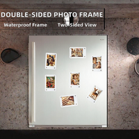 Cadre photo magnétique carré double face en acrylique transparent, aimant de réfrigérateur, mini porte-photos, support pour cartes d'idoles et cartes à collectionner