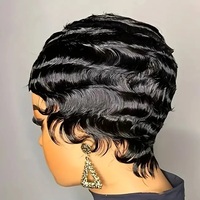 Perruque courte en cheveux humains ondulés, coupe pixie, fabriquée à la machine, sans dentelle
