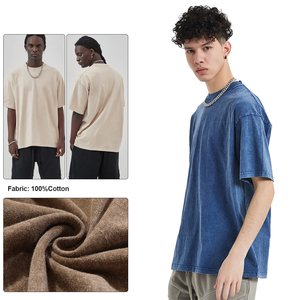 制造商定制徽标印花 100% 棉男女通用超大 T 恤 圆领超大男式厚重 T 恤 - Product Image 3