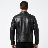 Blouson de moto en cuir classique rétro OEM avec fermeture éclair, en cuir de mouton délavé pour homme, vente en gros