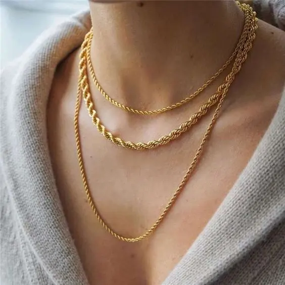 Factory wholesale classic twist rope design metal necklace 10k 14k 18k gold silver rope chain