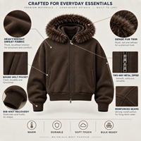 Sweat à capuche zippé personnalisé effet vieilli camouflage Woodland, coupe courte et carrée, épais, avec bordure en fourrure, style streetwear, fournisseur en gros pour marques