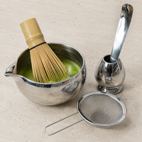 Ensemble de thé matcha argenté avec logo personnalisé, bol à matcha en céramique de qualité supérieure avec fouet, tamis, cuillère, ensemble cadeau pour la cérémonie du thé japonaise