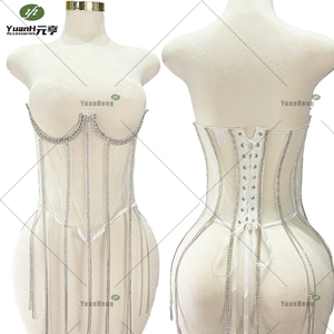 Débardeur ODM pour <span class=keywords><strong>femme</strong></span> en polyester Dobby, orné de strass brillants et de dentelle transparente, style <span class=keywords><strong>corset</strong></span> sexy et chic, vêtement d'extérieur - Product Image 1