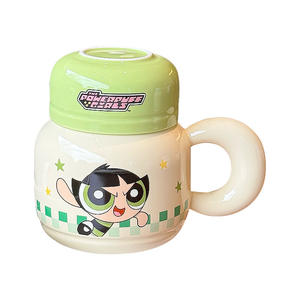 Tasse en céramique Zuo Mu Powerpuff Girls avec couvercle, cadeau de printemps 2025 pour femmes, design réutilisable - Product Image 1