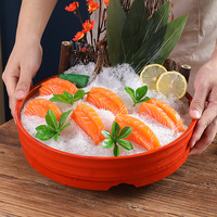 Baril à sushi en plastique ABS rouge-or de haute qualité, assiette à sashimi, effet de brume de glace sèche, qualité alimentaire, pour restaurant japonais et hôtel