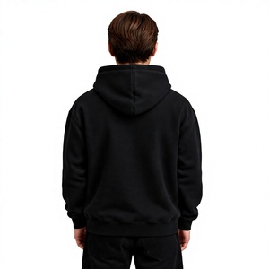 Sudadera con Capucha Negra Extra Grande para Hombre, 100% Algodón, Invierno, con Letra Bordada en la Parte Delantera, Logotipo Personalizado, Estilo Urbano - Product Image 4