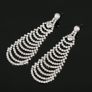 Bijoux de mode, boucles d'oreilles de luxe, longues boucles d'oreilles à franges serties de diamants, boucles d'oreilles brillantes entièrement serties de diamants pour femmes, E267 - Product Image 2