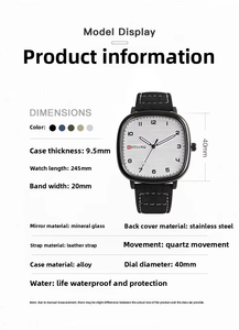 Nuovo Orologio da <span class=keywords><strong>Uomo</strong></span> Elegante e di Lusso, Impermeabile con Quadrante Quadrato e Cinturino in Pelle, Movimento al Quarzo, Orologio Sportivo - Product Image 3