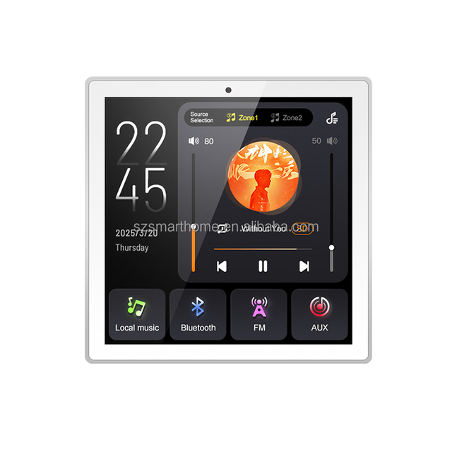 HUAXUYUN 4-Inch Touch Screen Smart Home Control Panel with Music 2 Zones Independent Play TF Card USB AUX Radio