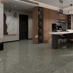 Moderne Piastrelle in Gres Porcellanato Effetto Marmo Grigio Scuro Lucido per Pavimenti di Soggiorno e Camera da Letto - Product Image 6