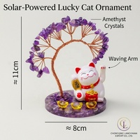 Artisanat en cristal : Arbre porte-bonheur en améthyste, figurine Feng Shui faite à la main avec main mobile, pour décoration de bureau et de maison