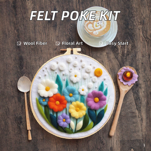 Kit de démarrage en feutrage à l'aiguille de 20 cm pour débutants, comprenant un sac en laine, un cadre à aiguilles, un jouet de couture et de tissage pour la création de motifs floraux - Product Image 3