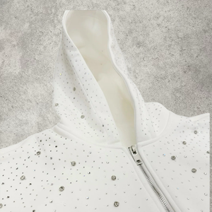 Felpa con Cappuccio Personalizzata Y2K Grunge con Strass e Zip, Stile Gotico con Cristalli, Oversize, Streetwear - Product Image 6