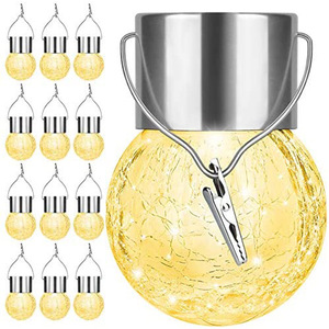 Solar Garden <b>Lights</b> Crackled Glass Ball Hanging <b>LED</b> Outdoor Solar Powered With <b>Light</b> <b>Sensor</b> 12 Pack - Product Image 2