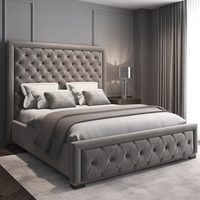 Cadre de Lit Superposé Rembourré Grande Taille Gris Design Italien Tissu Chambre avec Tête de Lit en Tissu Velours Carton Chêne Personnalisé