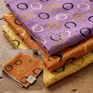 Tissu en <span class=keywords><strong>gaze</strong></span> <span class=keywords><strong>de</strong></span> <span class=keywords><strong>coton</strong></span> tissé sur mesure, froissé, imprimé cercles multicolores, doux et agréable pour la peau, idéal pour vêtements <span class=keywords><strong>de</strong></span> détente, couvertures et grenouillères pour bébés, 105 g/m² - Product Image 1