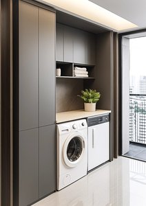 Best-Selling Modern <strong>Laundry</strong> <strong>Cabinet</strong> with Marble Countertop &amp; Soft-Close Doors for Apartment Use - Product Image 2