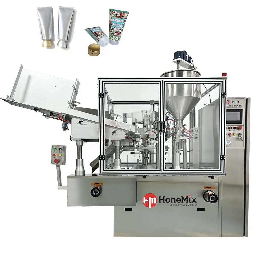 HONEMIX Maschine zur Befüllung und Versiegelung von Kosmatika-Lebensmittel-Sauftpaste Kunststoffröhren Heißrührung Hopper-Rohrverpackungsmaschine