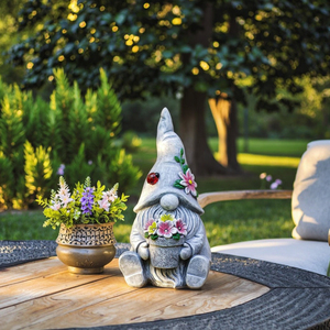 Waterproof <strong>Gnome</strong> <strong>Garden</strong> Statue Figurine Outdoor Patio Decor with Solar Lights Artificial Style Perfect Gift <strong>Ornament</strong> - Product Image 1