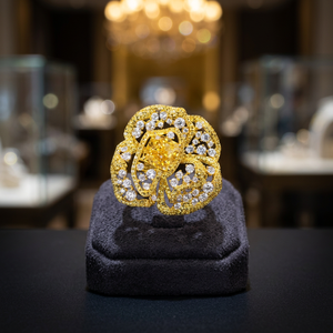 Luxury Premium 5A Radiant Cut Faux Yellow Diamond Cubic Zircon <b>Sterling</b> <b>Silver</b> Golden Flower Cocktail <b>Ring</b> Earrings Jewelry <b>Set</b> - Product Image 3