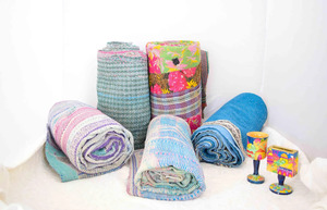 Couette Kantha en coton 60x90, patchwork indien fait main, couvre-lit réversible, couverture bohème traditionnelle, cousue à la main, pour hôtel et maison - Product Image 3