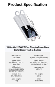 High Capacity 10000mah Portable Power Bank Fast <b>Charge</b> Type-<b>C</b> Input 22.5w PD Mobile Charger Convenient High Power Station - Product Image 5