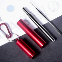 Ensemble de pailles télescopiques réutilisables en acier inoxydable 304 |   Tube de rangement personnalisable avec logo et mousqueton |   Écologique et portable