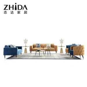 ZHIDA New Arrival High End Living Room Luxury Furniture Green Yellow Velvet Sofa Set for Villa Home Furniture