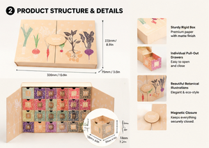 Boîte cadeau calendrier de l'avent pour graines, personnalisable, avec 24 tiroirs à graines, impression botanique et structure réutilisable - Product Image 2