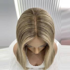 Perruque Lace Frontale Blonde Champagne Lisse en Cheveux Humains avec Racine Ombrée |   Perruque longue en dentelle soyeuse - Product Image 6