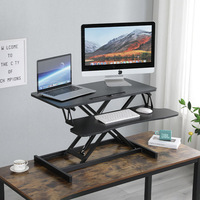 Convertisseur de bureau ergonomique réglable en hauteur, noir et blanc, en bois, avec vérin à gaz pneumatique, pour position assise-debout