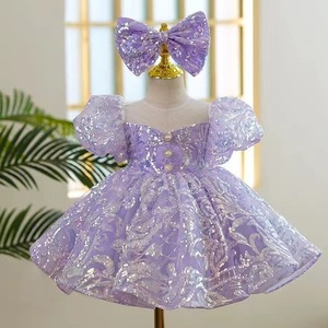 Modisches Mädchen-Prinzessinnenkleid im Vintage-Stil mit Pailletten, Puffärmeln, Schleife, für Kleinkinder und Kinder, Party-Geburtstagskostüm, Kleidung 1-12 Jahre - Product Image 2