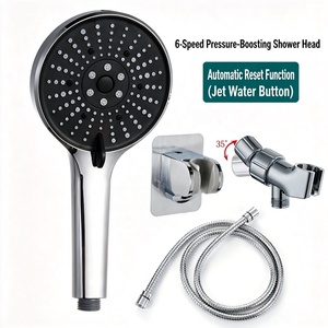 Soffione <span class=keywords><strong>doccia</strong></span> manuale ad alta pressione a 6 impostazioni <span class=keywords><strong>con</strong></span> pulsante di reset automatico on/off, nero opaco, pannello grande, a risparmio idrico - Product Image 6