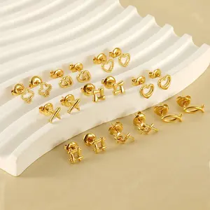 Fashion Cute Hollow Clover Heart Cartoon Tiny Stainless Steel Stud Earrings Jewelry For Women Girls