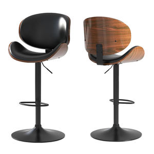 Chaise <span class=keywords><strong>de</strong></span> <span class=keywords><strong>bar</strong></span> ergonomique en cuir avec base en métal <span class=keywords><strong>noir</strong></span> <span class=keywords><strong>mat</strong></span> sophistiqué, siège pivotant en bois <span class=keywords><strong>de</strong></span> noyer pour <span class=keywords><strong>bar</strong></span> haut <span class=keywords><strong>de</strong></span> gamme - Product Image 2