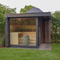 2025 Cabine de terrasse de jardin de conception de sauna extérieur la plus populaire pour 4-6 personnes équipée d'un poêle à bois