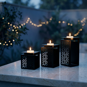 Wholesale Unique Style Black Metal <b>Tea</b> <b>Light</b> Candle Holders with Custom Cutwork for Home Decoration - Product Image 2