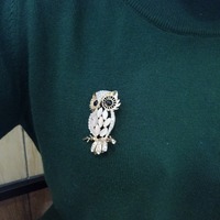 Broches pour femmes en alliage bicolore or et argent, style coréen, tendance, personnalisées, motif hibou œil de chat en pierre, style dessin animé