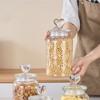 Ventes en gros de bocaux de conservation en verre transparents de 650 ml, 950 ml et 1350 ml, avec couvercle en forme de cœur, qualité alimentaire, hermétiques, pour collations multigrains
