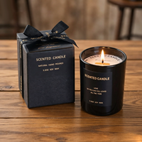 Bougie de luxe à l'aromathérapie en cire de soja 4oz 6oz, pot en verre noir mat, couvercle en bambou, coffret cadeau, mariage, fête des pères, Diwali, maison, fruits