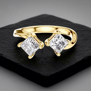 Anillo de Compromiso con Diamante Cultivado en Laboratorio, Corte Princesa, Oro Sólido, Estilo Vintage Toi Et Moi, Joyería Fina Hecha a Medida, Regalo para Mujer, Venta al Por Mayor - Product Image 1