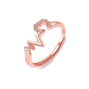 Anillo Ajustable con Diseño de Latido de Corazón, Chapado en Oro, con Circonitas, para Regalo de Pareja - Product Image 5