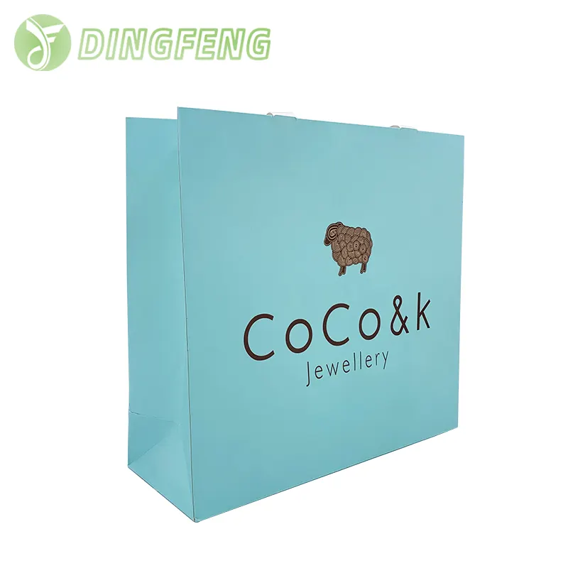 DF India custom low price design logo print luxury blue recycled little jewelry kraft shoes shopping handle gift box paper bag