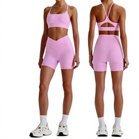 Ensemble de yoga 2 pièces extensible taille haute brossé, coupe ajustée, amincissant le dos, couleur unie, pour femme, tenue de sport, course et fitness