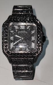 Montre en acier inoxydable avec moissanite tendance, ornée de pierres étincelantes, style quartz classique, intemporelle et élégante - Product Image 3