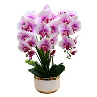 Ensemble de fleurs artificielles Phalaenopsis, style luxueux, pot en céramique avec tissu lumineux, 55 cm, décoration intérieure pour salon, fleurs artificielles décoratives