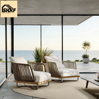 Ensemble de canapés de jardin modulaires en teck moderne avec cordage tressé, mobilier d'extérieur, table basse, chaise longue pour villa, patio, bord de piscine